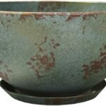 Classic Home and Garden Rosie Modern Planter w/Drainage - Contemporary Planter Bowls - Shallow Round Vases for Small Plants - Versatile Indoor & Outdoor Pots (10” Patina Copper)