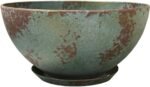 Classic Home and Garden Rosie Modern Planter w/Drainage - Contemporary Planter Bowls - Shallow Round Vases for Small Plants - Versatile Indoor & Outdoor Pots (10” Patina Copper)