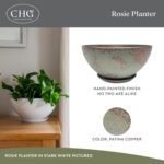 Classic Home and Garden Rosie Modern Planter w/Drainage - Contemporary Planter Bowls - Shallow Round Vases for Small Plants - Versatile Indoor & Outdoor Pots (10” Patina Copper) - Image 2