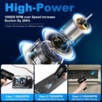 Compressed Air Duster-3 Gear Adjustable 100000RPM Electric Air Duster with LED Light, Rechargeable Cordless Air Blower for Keyboard Electric Devices Cleaning. Replaces Compressed Air Cans (Black) - Image 2