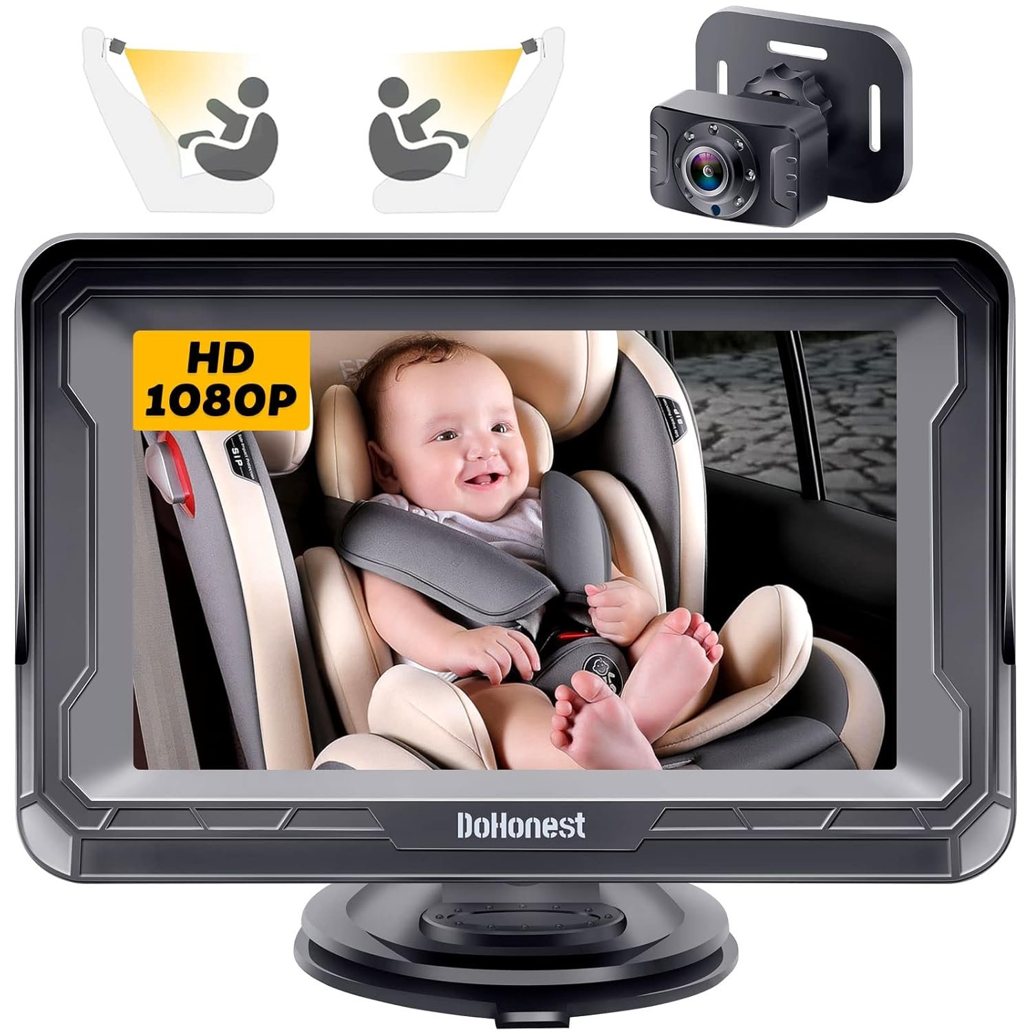 DoHonest Baby Car Camera HD 1080P - Rear-Facing Car Baby DoHonest Baby Car Camera HD 1080P - Rear-Facing Car Baby Monitor with Night Vision, Adjustable View Angle, Easy Setup, Anti-Glare Display, Safety for Kids & Infants - Image 1