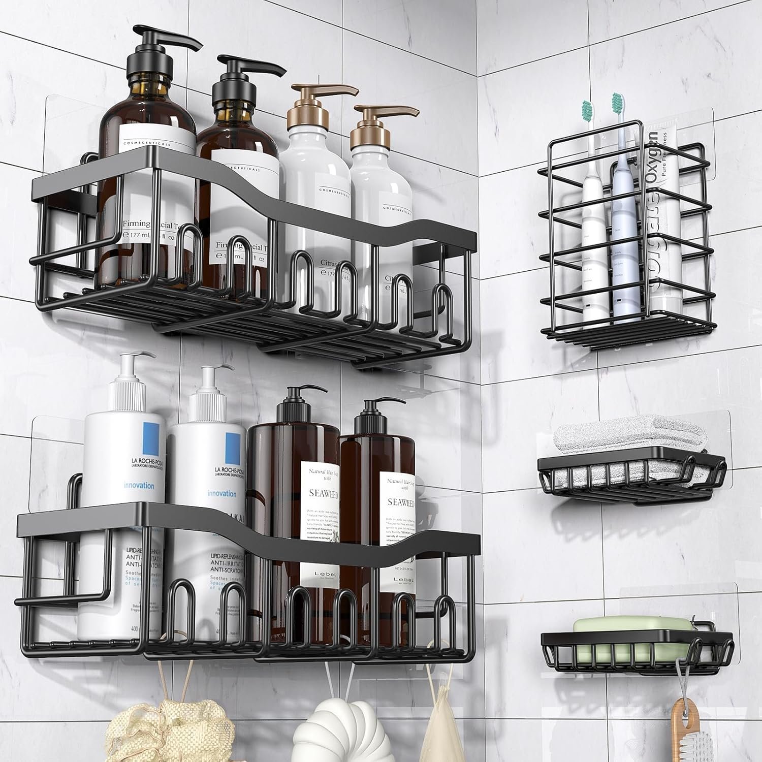 EUDELE Adhesive Shower Caddy, 5 Pack Rustproof Stainless Steel Bath EUDELE Adhesive Shower Caddy, 5 Pack Rustproof Stainless Steel Bath Organizers With Large Capacity, No Drilling Shelves for Bathroom Storage & Home Decor - Image 1