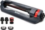 Eden 96213 Essential Turbo Oscillating Water Sprinkler, Covers Up to 3,600 sq. ft., 16 Nozzles, Weighted Base, Adjustable Range, Quick Connect Bundle, Dark Grey, Red, Silver