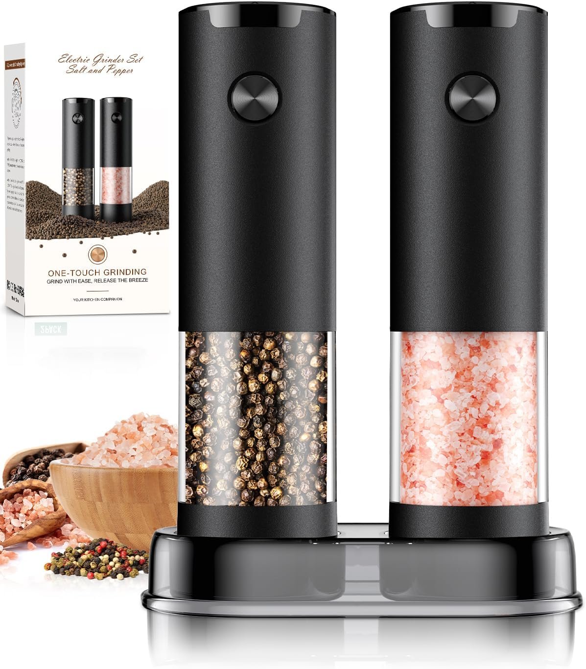 Electric Salt and Pepper Grinder Set Automatic Battery Pepper Mill Electric Salt and Pepper Grinder Set Automatic Battery Pepper Mill Shakers Adjustable Coarseness Upgraded Larger Capacity with Led Home and Kitchen Appliances Birthday Gifts for Women Mom - Image 1