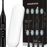 Electric Toothbrush Set, Comes with 8 Brush Heads & Travel Case,4 Modes with 2 Minutes Built in Smart Timer, One Charge for 60 Days, 42000 VPM Motor (Black)
