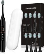 Electric Toothbrush Set, Comes with 8 Brush Heads & Travel Case,4 Modes with 2 Minutes Built in Smart Timer, One Charge for 60 Days, 42000 VPM Motor (Black)