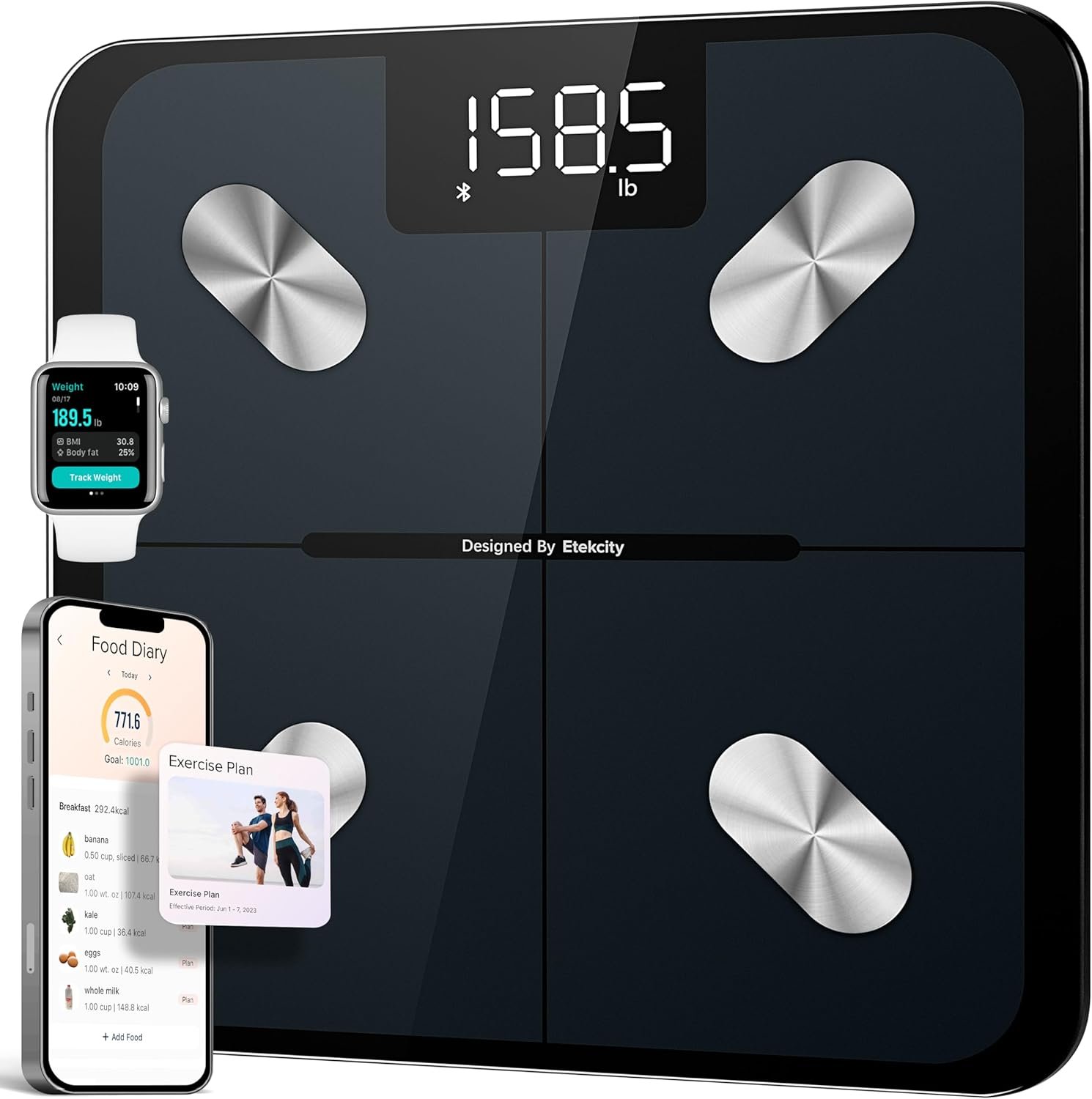 Etekcity Smart Scale for Body Weight, FSA&HSA Eligible, Bathroom Digital Etekcity Smart Scale for Body Weight, FSA&HSA Eligible, Bathroom Digital Weighing Scale with BMI, Body Fat, Muscle Mass, Accurate Bluetooth Home User Health Equipment Sync Apps, LED, Tempered glass - Image 1