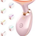 Facial Beauty Device, Multifunctional Facial Skin Care Tools with Vibration, Red and Blue LED Light, 7 Color Led Face and Neck Beauty Device for Home Use, Improve Skin(Glossy Pink)