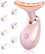 Facial Beauty Device, Multifunctional Facial Skin Care Tools with Vibration, Red and Blue LED Light, 7 Color Led Face and Neck Beauty Device for Home Use, Improve Skin(Glossy Pink)