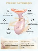 Facial Beauty Device, Multifunctional Facial Skin Care Tools with Vibration, Red and Blue LED Light, 7 Color Led Face and Neck Beauty Device for Home Use, Improve Skin(Glossy Pink) - Image 2