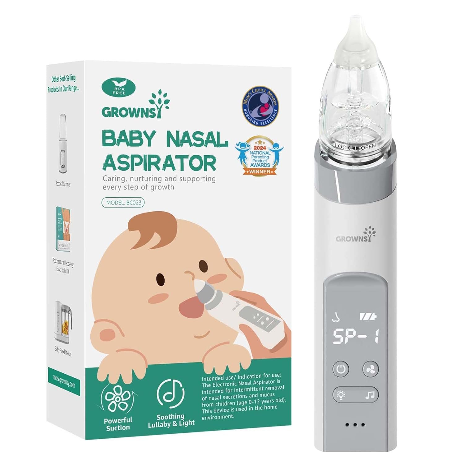 GROWNSY Nasal Aspirator for Baby, Electric Baby Nose Sucker with GROWNSY Nasal Aspirator for Baby, Electric Baby Nose Sucker with Larger Suction Chamber and More Powerful Suction, Automatic Nose Cleaner with Music and Light Soothing Function - Image 1