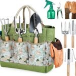 Gardening Tools 9-Piece Heavy Duty Garden Hand Tools with Fashion and Durable Garden Tools Organizer Handbag, Rust-Proof Garden Tool Set, Ideal Gardening Gifts for Women