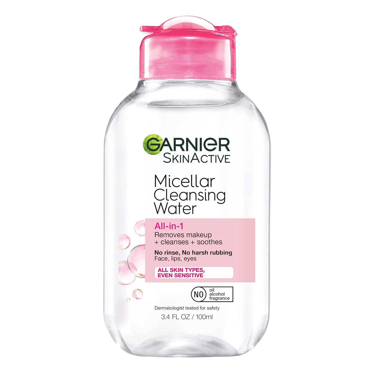 Garnier Micellar Cleansing Water, All-in-1 Makeup Remover and Facial Cleanser, Garnier Micellar Cleansing Water, All-in-1 Makeup Remover and Facial Cleanser, For All Skin Types, 3.4 Fl Oz (100mL), 1 Count (Packaging May Vary) - Image 1
