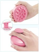 HEETA Scalp Massager Hair Growth, Soft Silicone Scalp Scrubber Shampoo Brush for Exfoliation, Dandruff Removal Head Massage Stress Relax, Wet & Dry Use for Thick Thin Curly Hair Care, Cherry Pink - Image 2