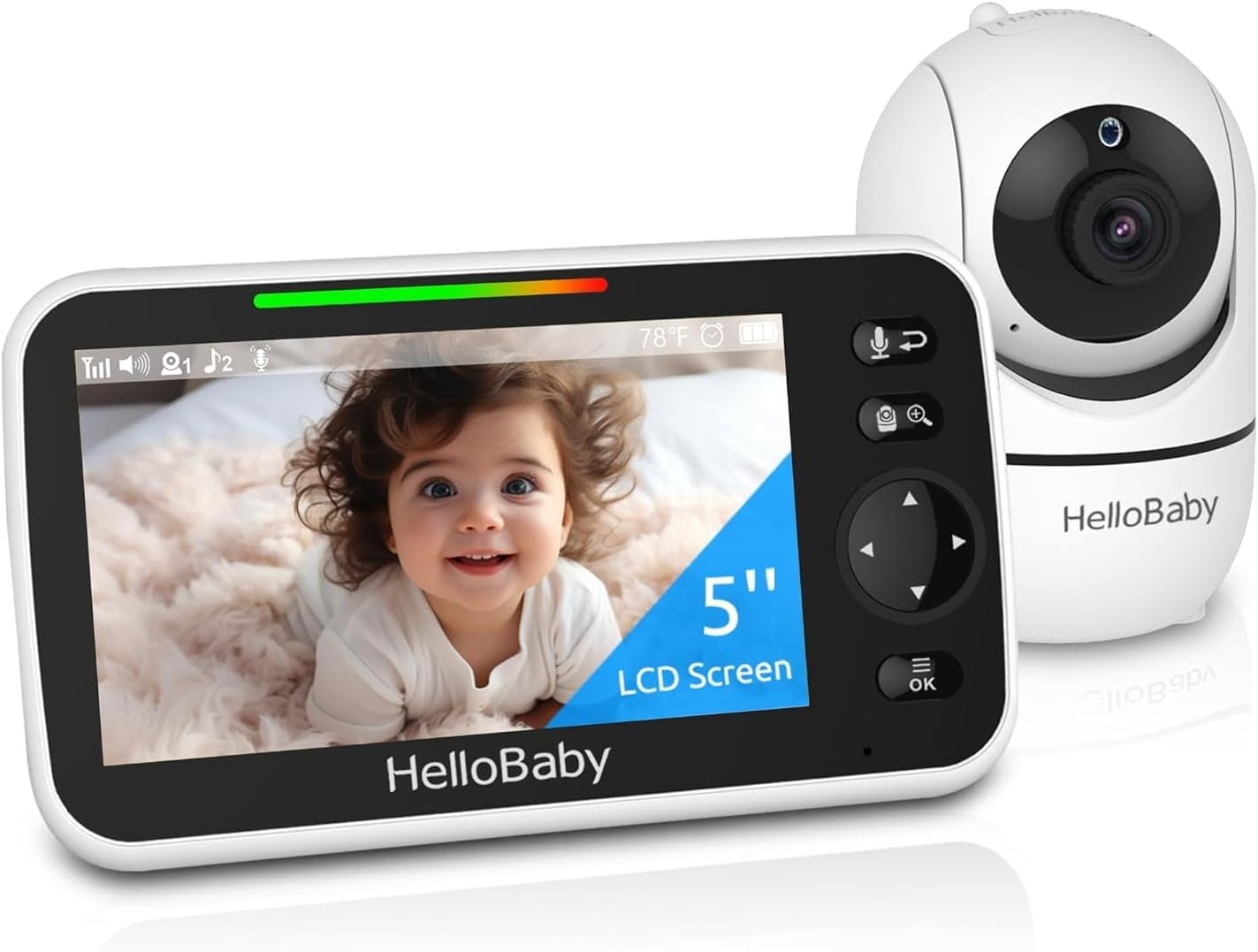 HelloBaby No WiFi Baby Monitor 5" Screen 30-Hour Battery Pan-Tilt-Zoom HelloBaby No WiFi Baby Monitor 5" Screen 30-Hour Battery Pan-Tilt-Zoom Video Upgrade with Camera and Audio, Night Vision, VOX, 2-Way Talk, 8 Lullabies and 1000ft Range, HB6550 - Image 1
