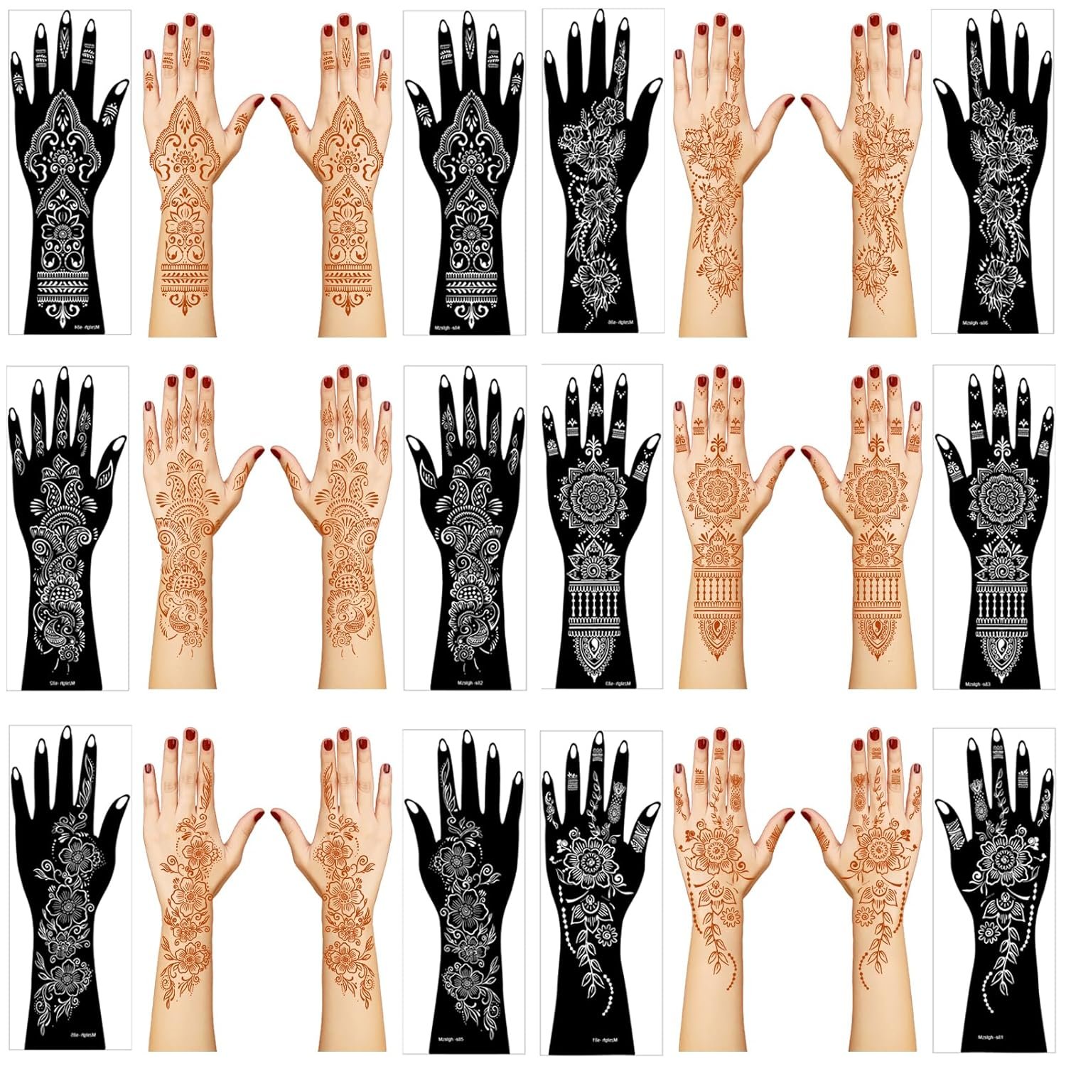 Henna Tattoo Stencil Kit,12 Sheets Stickers for Henna Tattoo Hand Henna Tattoo Stencil Kit,12 Sheets Stickers for Henna Tattoo Hand Forearm Glitter Airbrush DIY Tattooing Template, Large Indian Temporary Tattoo Stickers - Image 1