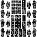 Henna Tattoo Stencils Kit 18 Sheets,Henna stencils for hands Temporary Tattoo Stickers for Women and Girls Face Paint Body Art
