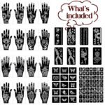 Henna Tattoo Stencils Kit 18 Sheets,Henna stencils for hands Temporary Tattoo Stickers for Women and Girls Face Paint Body Art - Image 2