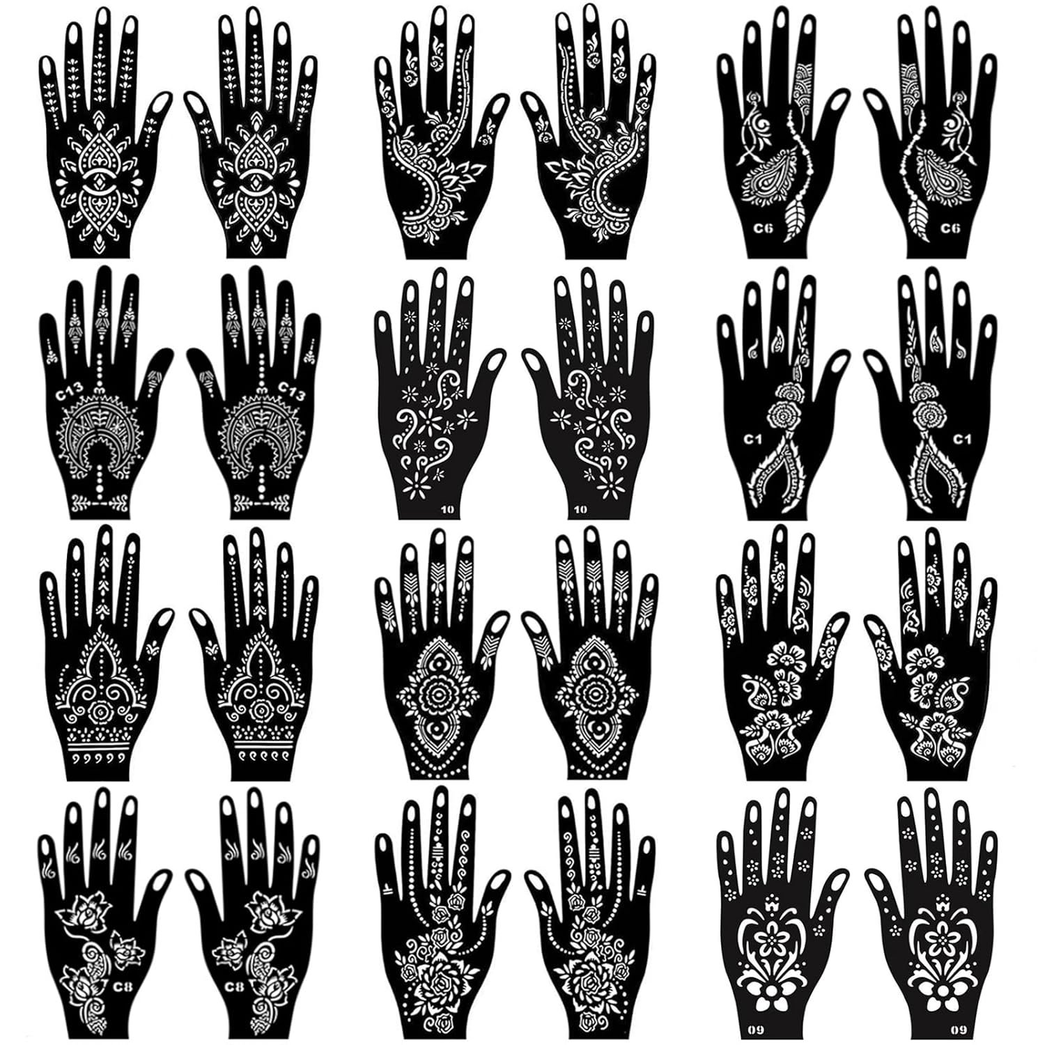 Henna Tattoo Stencils Kit for Hand, 24 Sheets Indian Arabian Henna Tattoo Stencils Kit for Hand, 24 Sheets Indian Arabian Temporary Tattoo Template Mehndi Stencil Stickers - Image 1