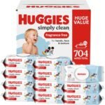 Huggies Simply Clean Unscented Baby Diaper Wipes, 11 Flip-Top Packs (704 Wipes Total), Packaging May Vary
