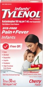 Infants' Tylenol Oral Suspension Liquid Medicine with Acetaminophen, Baby Fever Reducer & Pain Reliever for Minor Aches & Pains, Sore Throat, Headache & Teething Pain, Dye-Free Cherry, 1 fl. oz