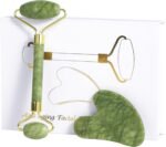 Jade Roller Gua Sha Tools - Nature Gua Sha Facial Tool Skin Tightening Face Massager Anti-Aging Jade Face Roller Puffiness Reducing Guasha Stone for Women Men(Green)