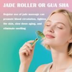 Jade Roller Gua Sha Tools - Nature Gua Sha Facial Tool Skin Tightening Face Massager Anti-Aging Jade Face Roller Puffiness Reducing Guasha Stone for Women Men（Green） - Image 2