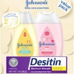 Johnson's Baby Care Essentials Gift Set, Body Lotion, & Zinc Oxide Diaper Rash Paste for Baby's Delicate Skin, Value Pack, Travel-Size, Bath Essentials Must Haves, Baby Gifts, 3 Items
