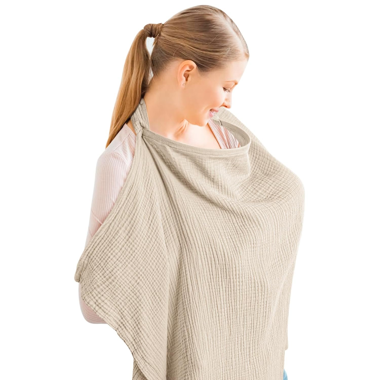 Konssy Muslin Nursing Cover for Baby Breastfeeding, Breathable 100% Cotton Konssy Muslin Nursing Cover for Baby Breastfeeding, Breathable 100% Cotton Breastfeeding Cover with Rigid Hoop for Mother Nursing Apron, Multi-use Carseat Canopy (Summer Wheat) - Image 1