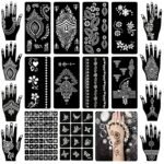 Koogel 18 Sheets Henna Tattoo Stencils, Temporary Flower Patterns Glitter Airbrush Tattoo Kits Arabian Stickers for Women and Girls Face Hand Paint Body Art