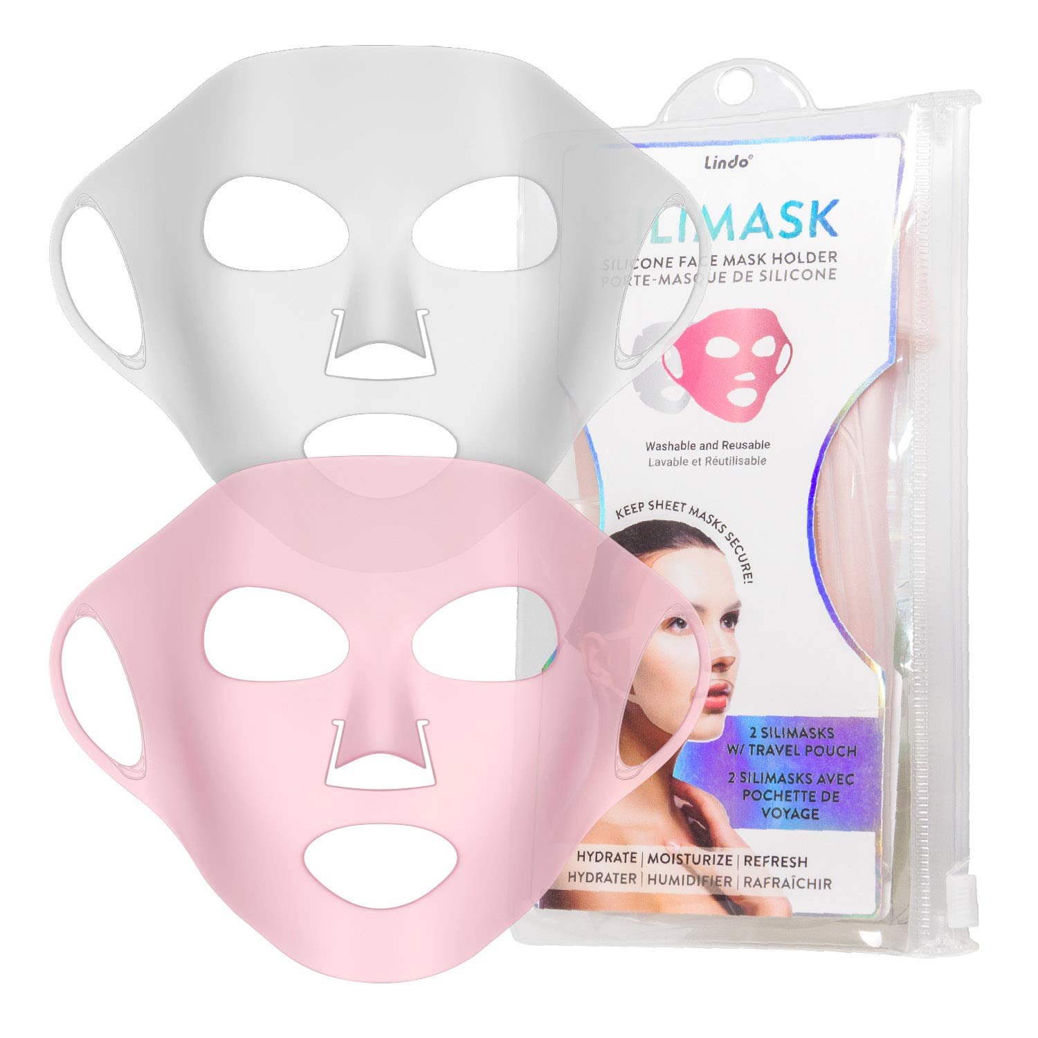 Lindo Silimask - Reusable Anti-Wrinkle Silicone Face Mask Holder for Lindo Silimask - Reusable Anti-Wrinkle Silicone Face Mask Holder for Sheet Masks, Moisturizing Facial Mask Cover, Prevent Evaporation, Beauty Face Tool, Travel Pouch Included, 2 Pack - Image 1