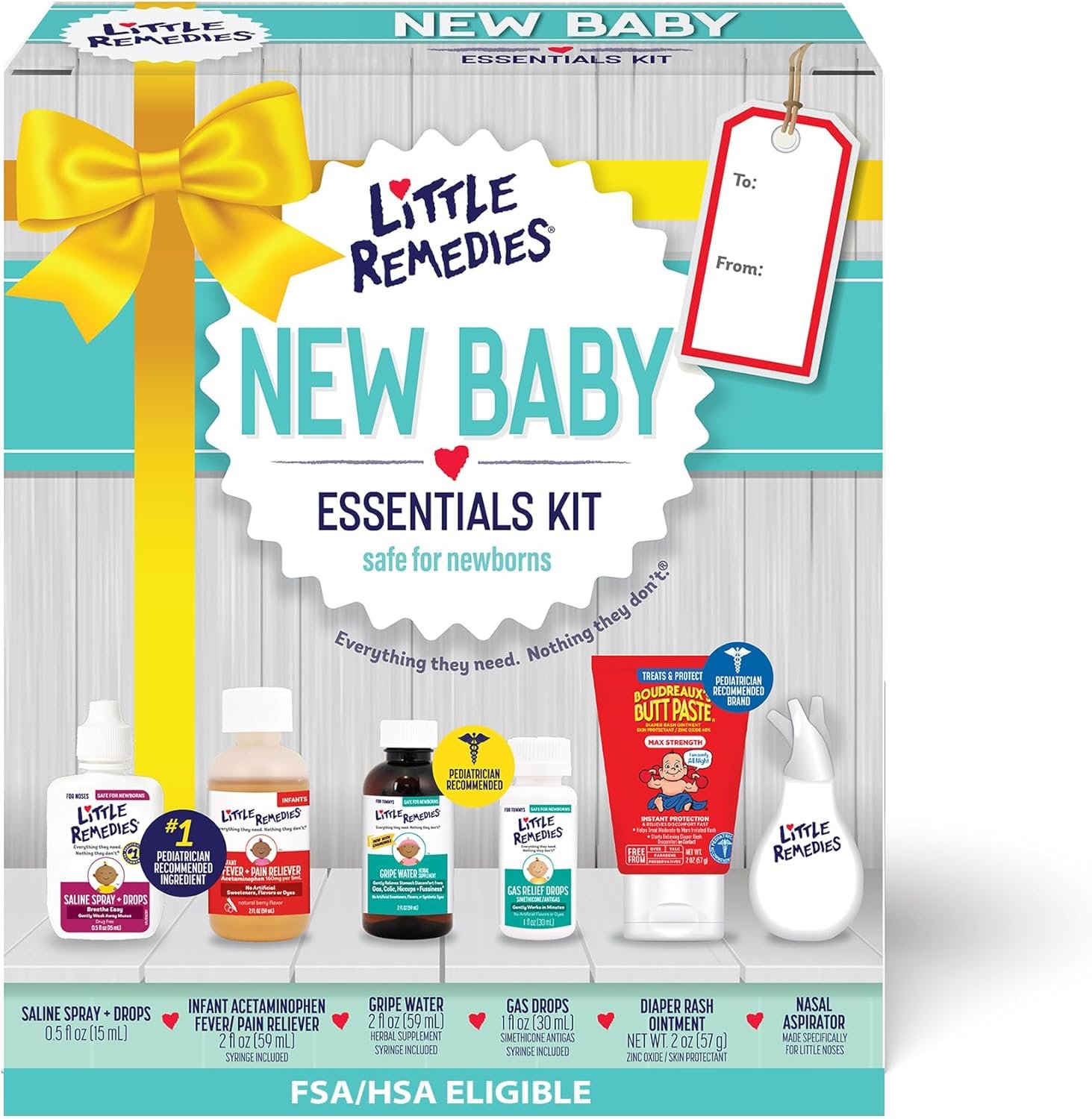 Little Remedies New Baby Essentials Kit with Saline Nasal Spray, Little Remedies New Baby Essentials Kit with Saline Nasal Spray, Diaper Rash Cream, Gas Relief Drops, Gripe Water & More, Safe for Newborns - Image 1