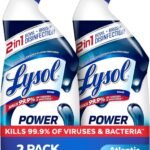 Lysol Toilet Bowl Cleaner, Max Strength Bathroom Cleaning Supplies, Toilet Bowl Cleaner Clinging Gel, Home Essential, Instant Stain Removal, Disinfecting and Deodorizing, Bleach Free, 24 oz (2 ct)