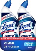 Lysol Toilet Bowl Cleaner, Max Strength Bathroom Cleaning Supplies, Toilet Bowl Cleaner Clinging Gel, Home Essential, Instant Stain Removal, Disinfecting and Deodorizing, Bleach Free, 24 oz (2 ct)