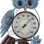 MUMTOP Outdoor Thermometer, 42 Inch Metal Owl Garden Stake Outside Wall Thermometer for Patio, Yard and Garden