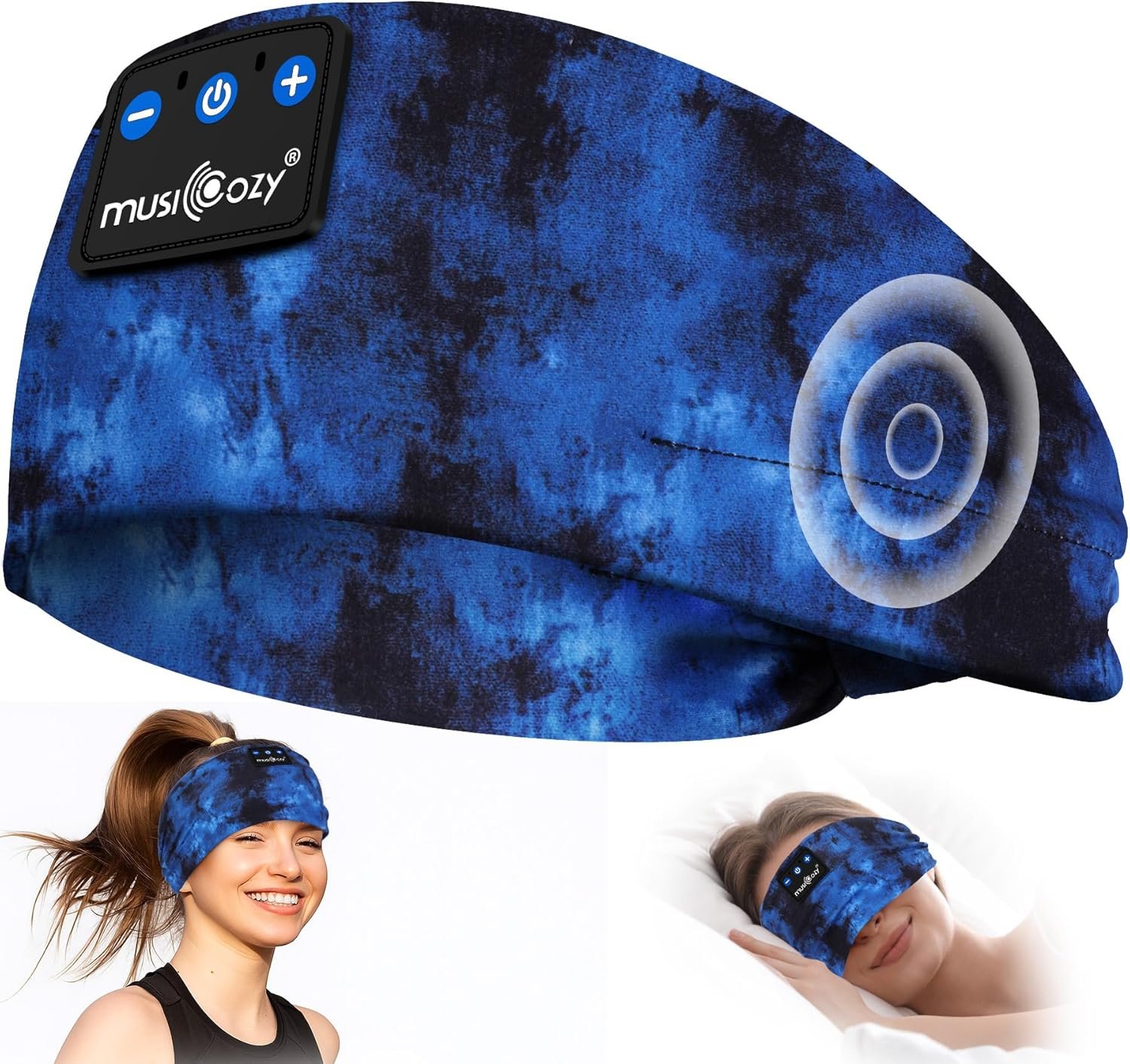 MUSICOZY Sleep Headphones Bluetooth 5.4 Headband, Wireless Earphones Sweat Resistant MUSICOZY Sleep Headphones Bluetooth 5.4 Headband, Wireless Earphones Sweat Resistant Earbuds with Ultra-Thin HD Stereo Speaker for Workout Running(Tie-dye Blue) - Image 1