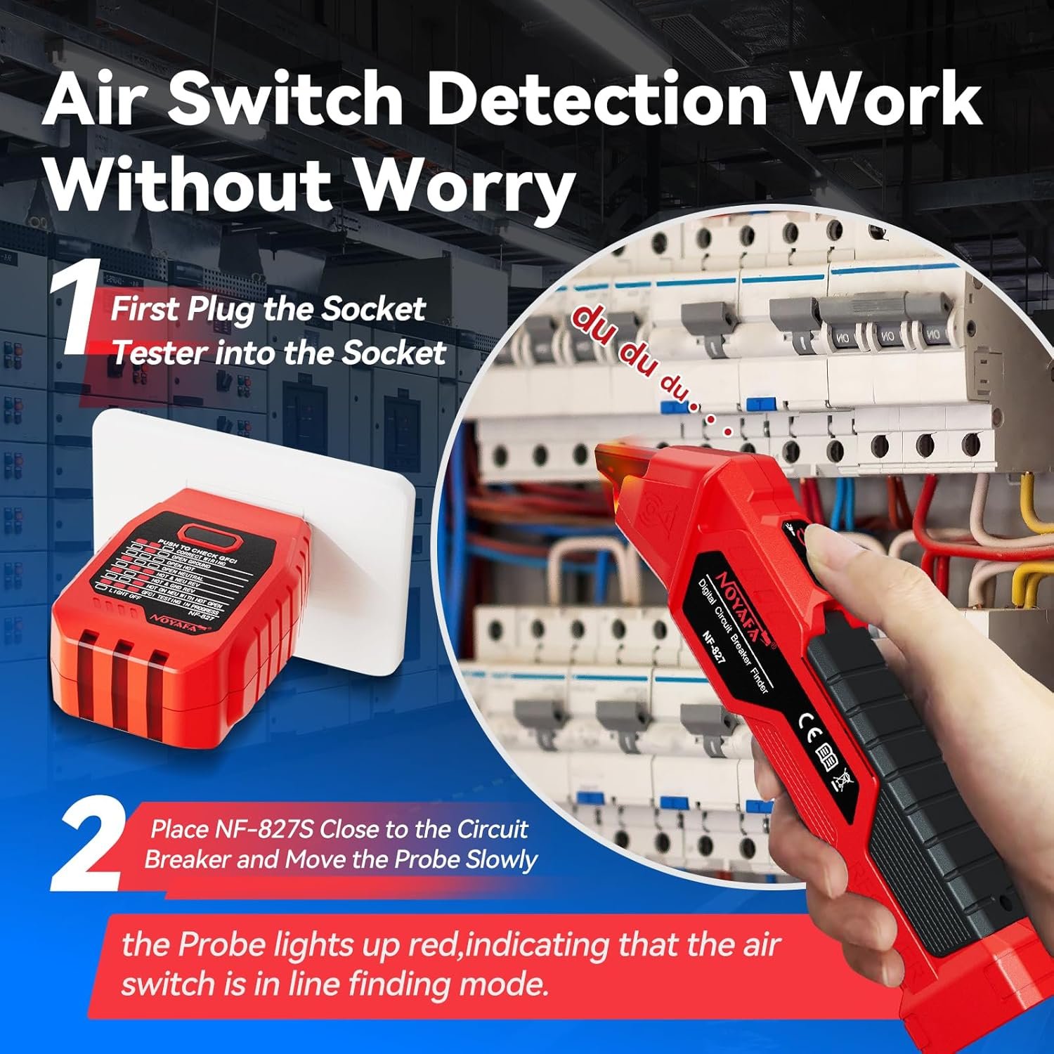 NOYAFA NF-827 Circuit Breaker Finder Tool with 3 Accessories &GFCI NOYAFA NF-827 Circuit Breaker Finder Tool with 3 Accessories &GFCI Outlet Tester, 90-120V AC Circuit Breaker Finder, Quickly Identify NCV Circuit Tester with Storage Case, Sensitivity Adjustment - Image 1