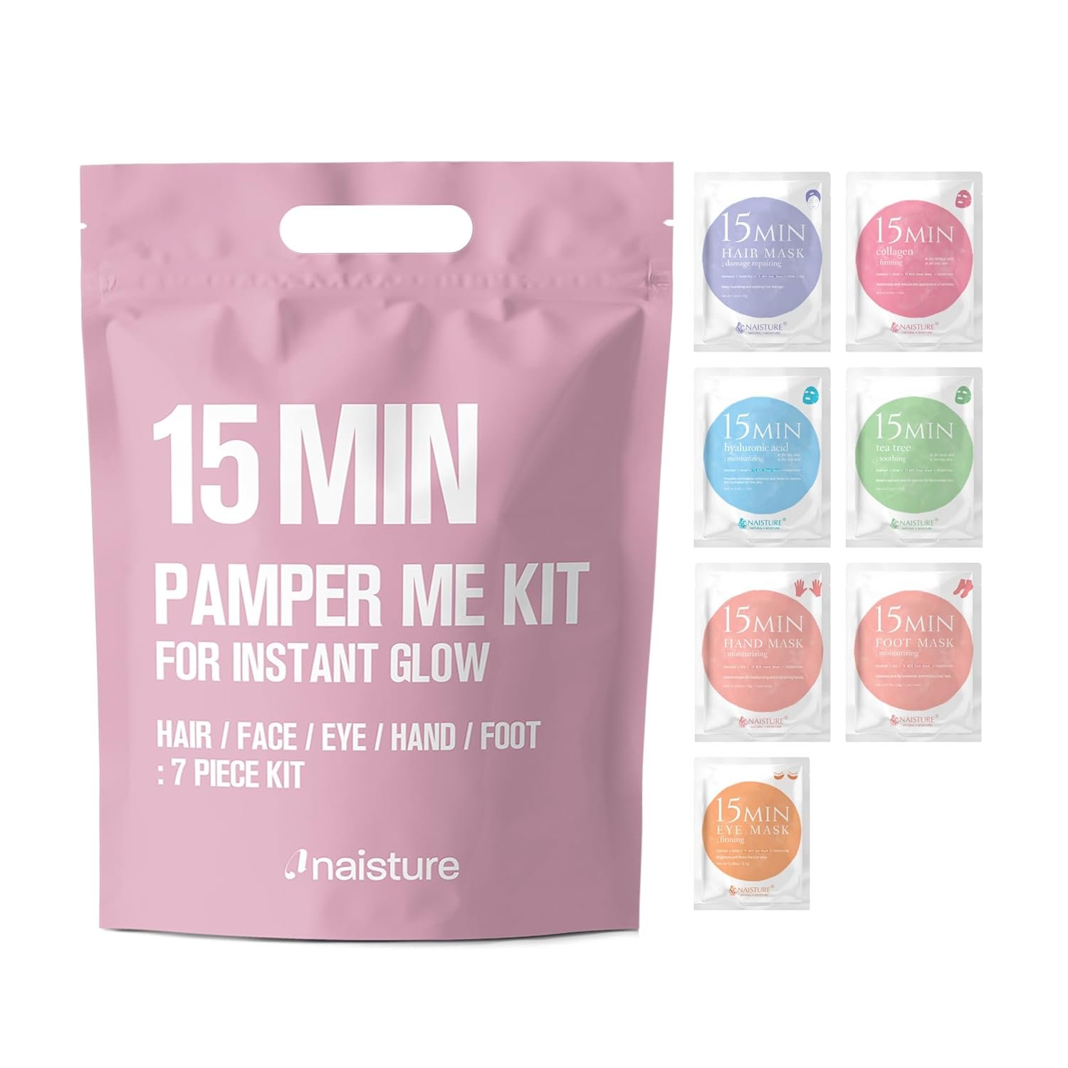Naisture 15 Min Pamper Me Kit Korean Spa Skincare Gift Naisture 15 Min Pamper Me Kit Korean Spa Skincare Gift Set for Women-Head to Toe with Hair, Face, Eye, Hand, & Foot Masks (7 pcs) - Image 1