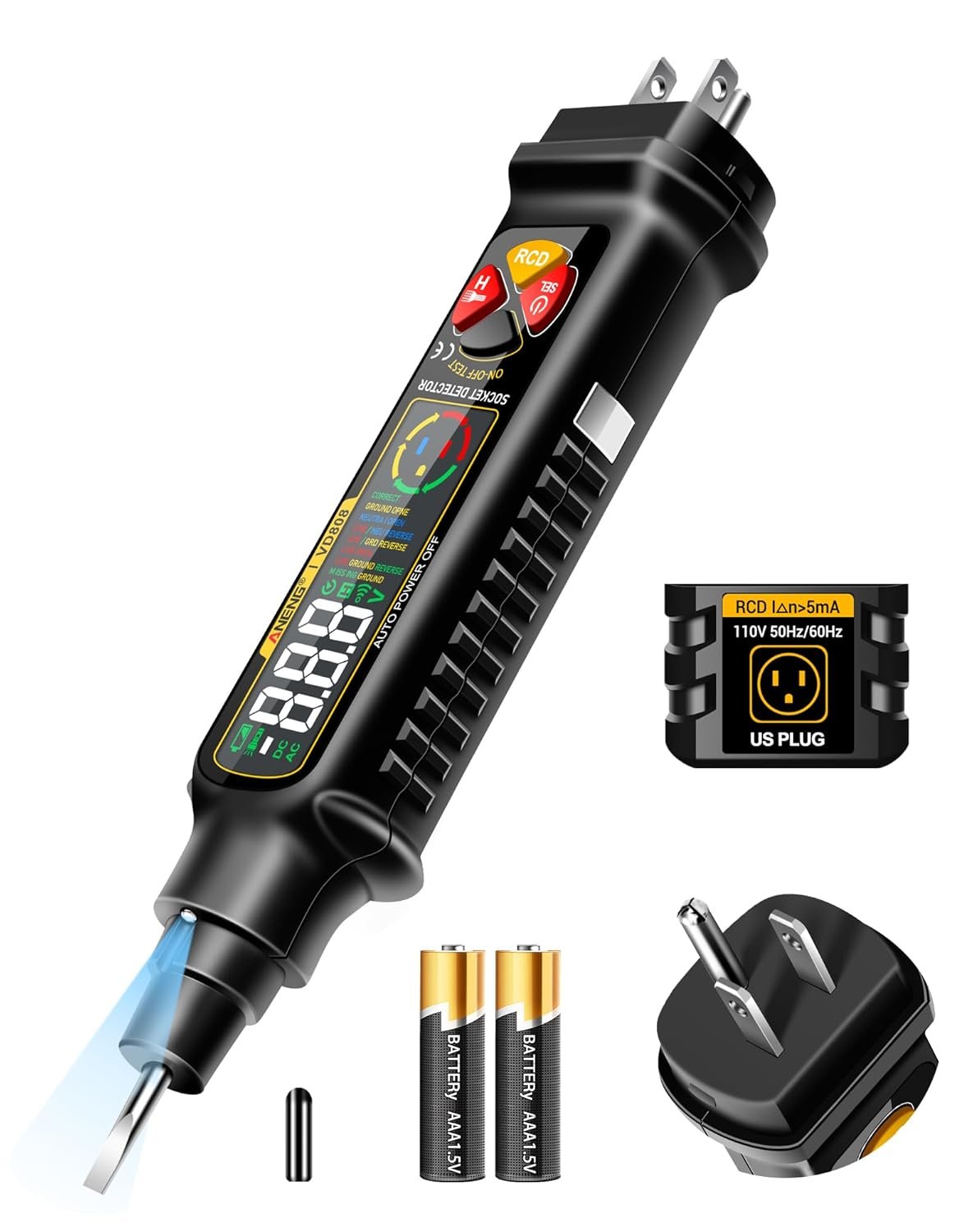 Non Contact Voltage Tester Outlet Receptacle Detector Dual Range AC Non Contact Voltage Tester Outlet Receptacle Detector Dual Range AC 2-440V,50Hz-60Hz Live/Neutral Wire Tester with LCD Display,Breakpoint Finder,Light Fuse Checker,Circuit Polarity Wall Plug Tool - Image 1