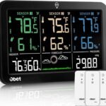 OBET Weather Station Wireless Indoor Outdoor Thermometer Wireless, Color Display Digital Temperature and Humidity Monitor with 3 Sensors, Alerts, Adjustable Backlight, USB Port (500 Feet)