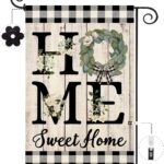 ORTIGIA Home Sweet Home Magnolia Garden Flag Double Sided 12.5x18 Inch Spring Summer Buffalo Plaid Check Small Yard Flag Burlap Vertical Farmhouse Rustic Outside Outdoor Lawn Patio Decor