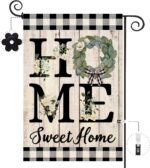 ORTIGIA Home Sweet Home Magnolia Garden Flag Double Sided 12.5x18 Inch Spring Summer Buffalo Plaid Check Small Yard Flag Burlap Vertical Farmhouse Rustic Outside Outdoor Lawn Patio Decor