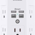 One Beat 1680J 3 Side Power Strip Multi Plug Expander, Surge Protector, 5 Outlets Extender, 4 USB Ports (USB C), Wall Mount Charger, Outlet Splitter Adapter for Home, Travel, Office, ETL Listed, White