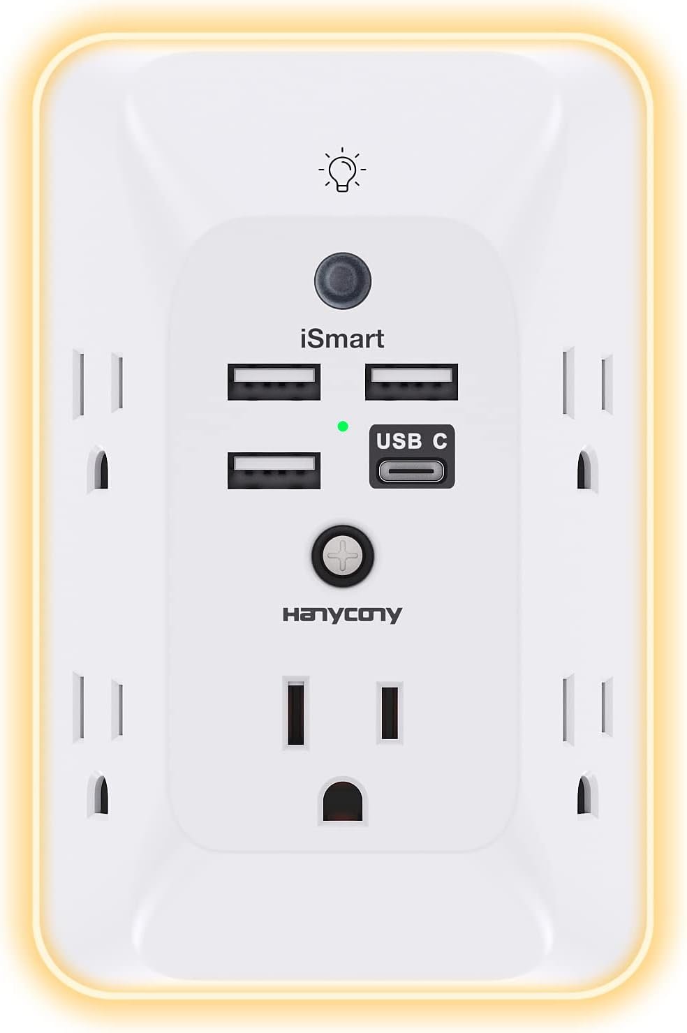 Outlet Extender with Night Light, HANYCONY Multi Plug Outlet, USB Outlet Extender with Night Light, HANYCONY Multi Plug Outlet, USB Wall Charger Surge Protector 4 USB Ports(1 USB C), Power Strip Electrical Outlet Splitter Expander for Home Office Dorm Room, ETL - Image 1