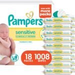 Pampers Sensitive Baby Wipes, Water Based, Hypoallergenic and Unscented, 18 Flip-Top Packs (1008 Wipes Total) [Packaging May Vary]