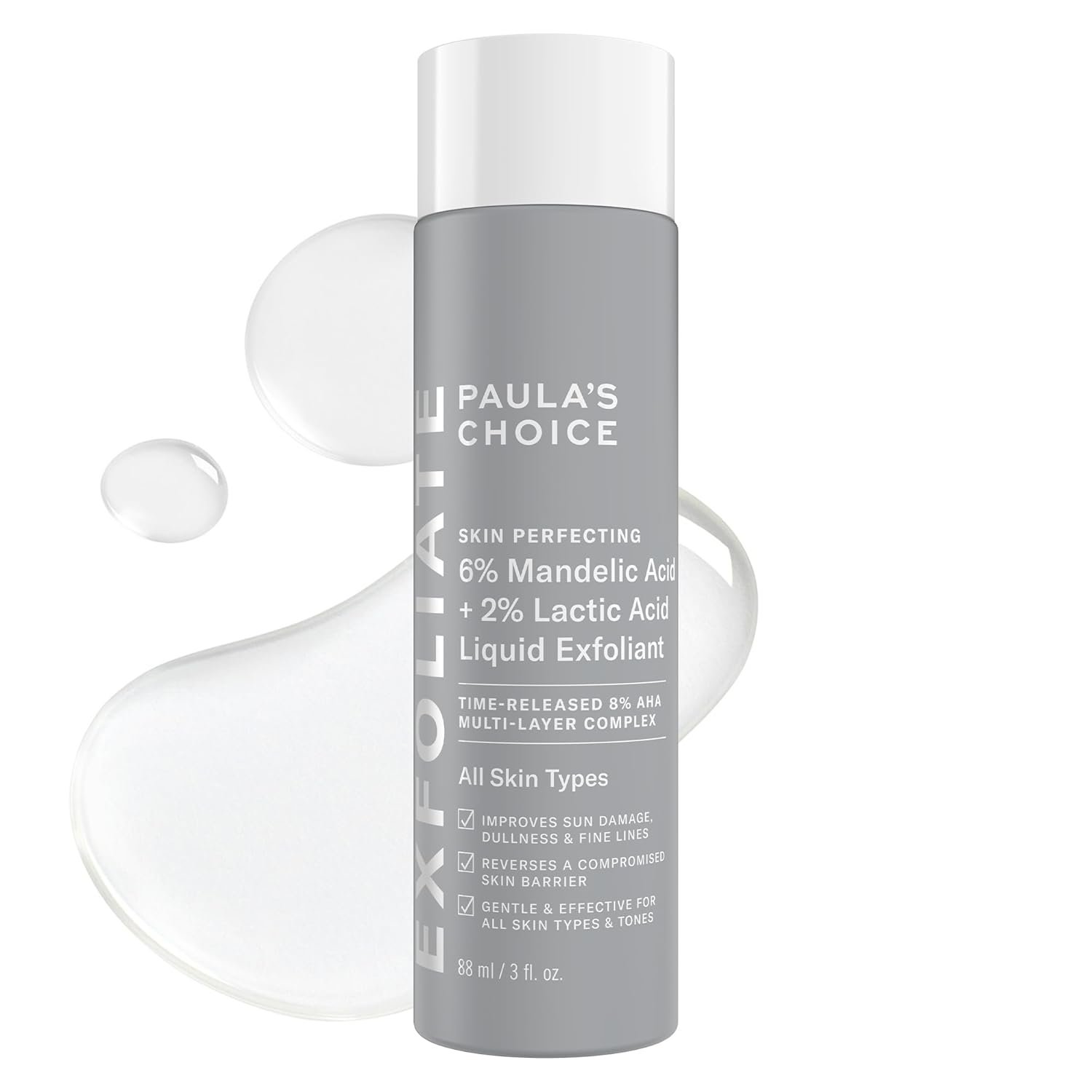 Paula’s Choice 6% Mandelic Acid + 2% Lactic Acid Exfoliant, Paula’s Choice 6% Mandelic Acid + 2% Lactic Acid Exfoliant, Gentle Daily AHA Exfoliation for Discoloration, Bumpy Texture & Radiance, for Sensitive Skin, Fragrance-Free - Image 1