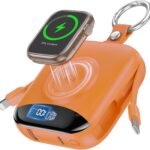 Portable Charger, 10000mAh 22.5W Fast Charging Power Bank with Built-in Cables, Travel Essentials Battery Pack with LED Display for iPhone, Portable iWatch Charger for 11/10/9/8/7/6/5/SE/Ultra Orange