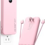 Portable Charger, 12000mAh 22.5W Fast Charging Power Bank with Built-in Cables & Wall Plug, External Battery Pack with LED Display, Travel Essentials Battery Bank for iPhone, iPad, Samsung Fairy Pink