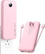 Portable Charger, 12000mAh 22.5W Fast Charging Power Bank with Built-in Cables & Wall Plug, External Battery Pack with LED Display, Travel Essentials Battery Bank for iPhone, iPad, Samsung Fairy Pink