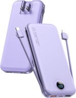 Portable Charger, 12000mAh 22.5W USB C Fast Charging Power Bank with Built-in Cables and AC Wall Plug, Smart LED Display Travel Essentials Battery Pack Compatible with iPhone, iPad, Samsung etc Purple